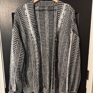 Cupshe Womens Cardigan Sweater Button Front Black White Oversized